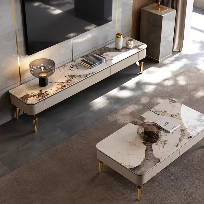 Chanel Gold Luxe Living Room Set – Marble Coffee Table & TV Stand (9105)