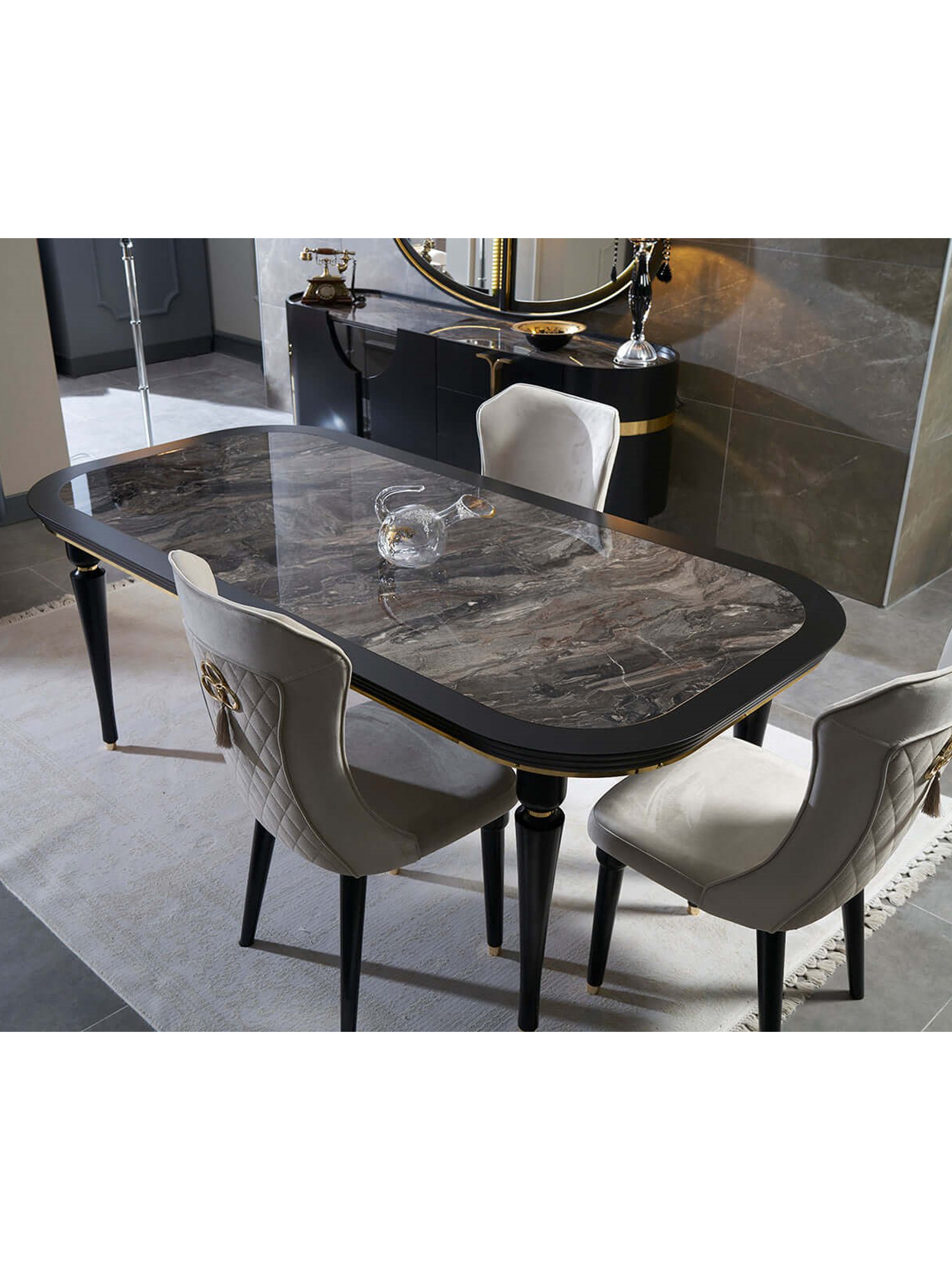 Arya Black Dining Table (Gold ) - GLARA HOME