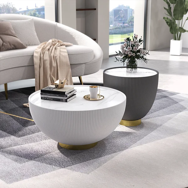 EA005 Sintered Stone White/ Black Coffee Table - GLARA HOME