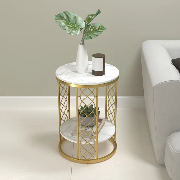 2312EAWX033 Marble Gold Side Table - GLARA HOME