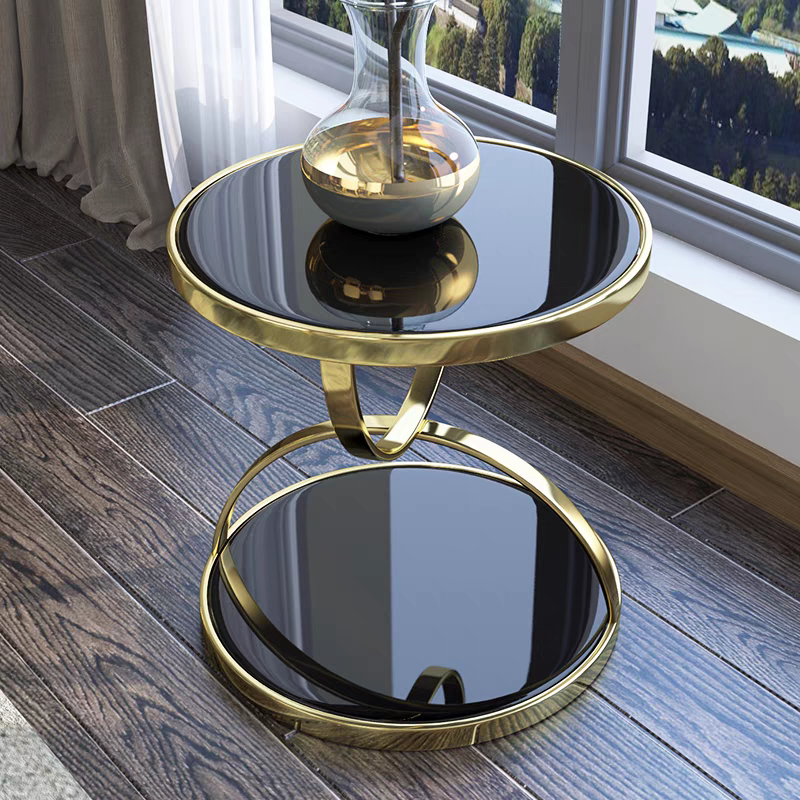 EAWX036 Black Glass Side Table - GLARA HOME