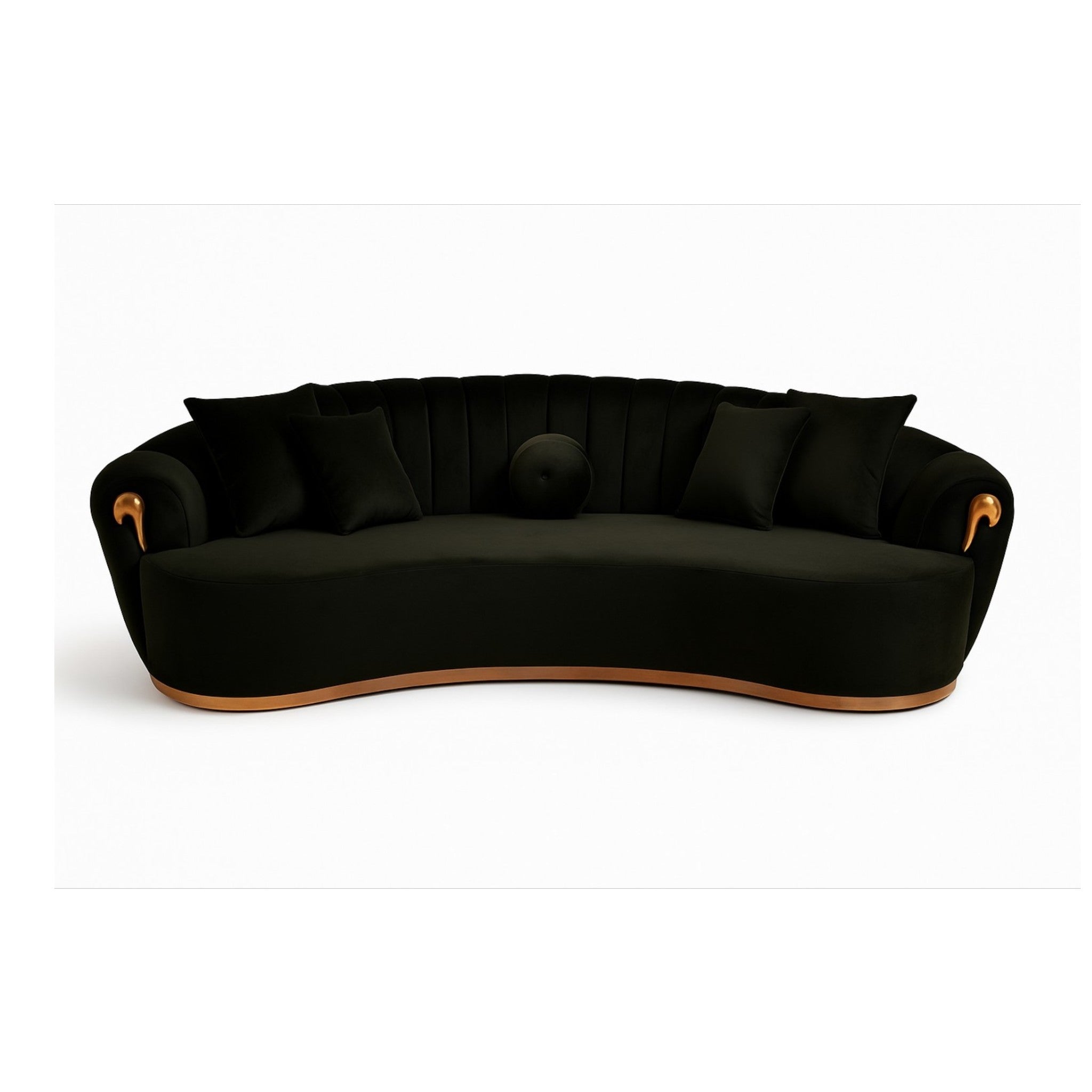 Black sofa with brown accents on a white background