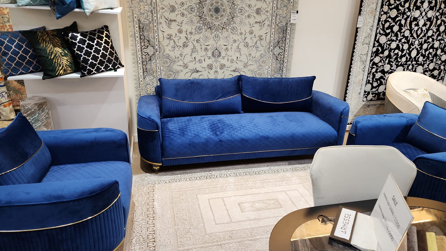 Isabella Sofa ( Puma22-49 Navy/ Gold - GLARA HOME