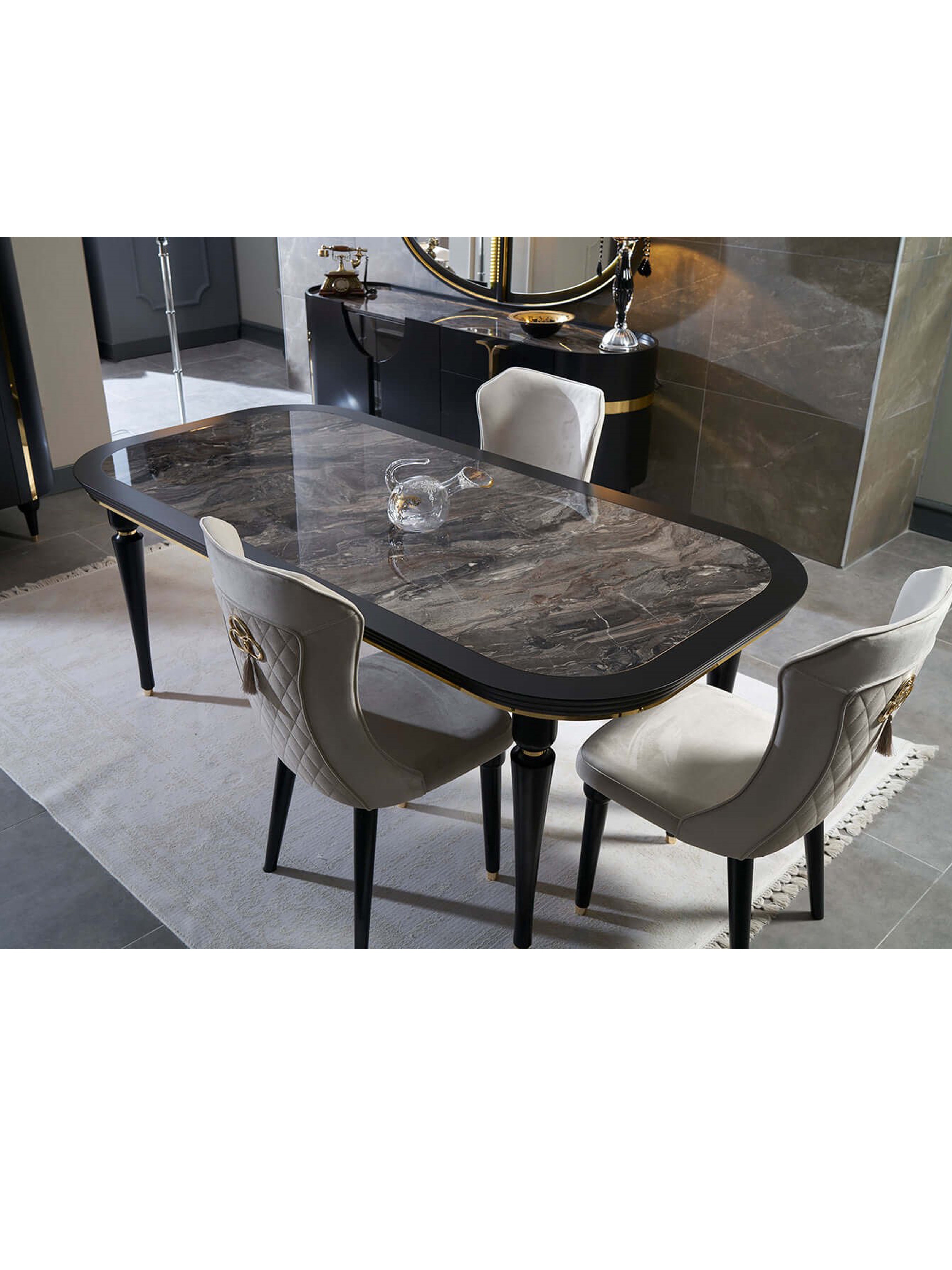 Arya Black Dining Table (Gold ) - GLARA HOME
