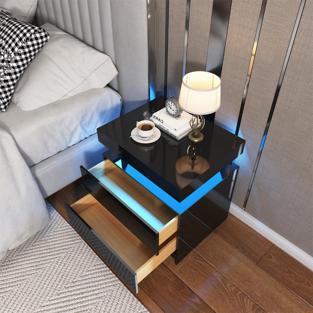 B003-B-US-2 Black High Glass Painting Smart Night Stand - GLARA HOME