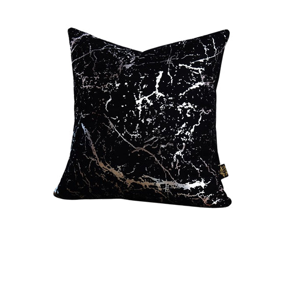 Black Velvet Abstract Cushion Cover ( Silver Accent) - GLARA HOME