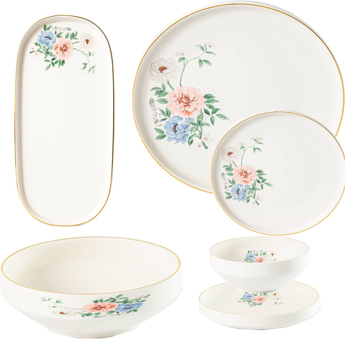 Bloom 26-Pieces Bone China Dinner Set – 24K Gold Rim & Floral Charm (SD-264) - GLARA HOME