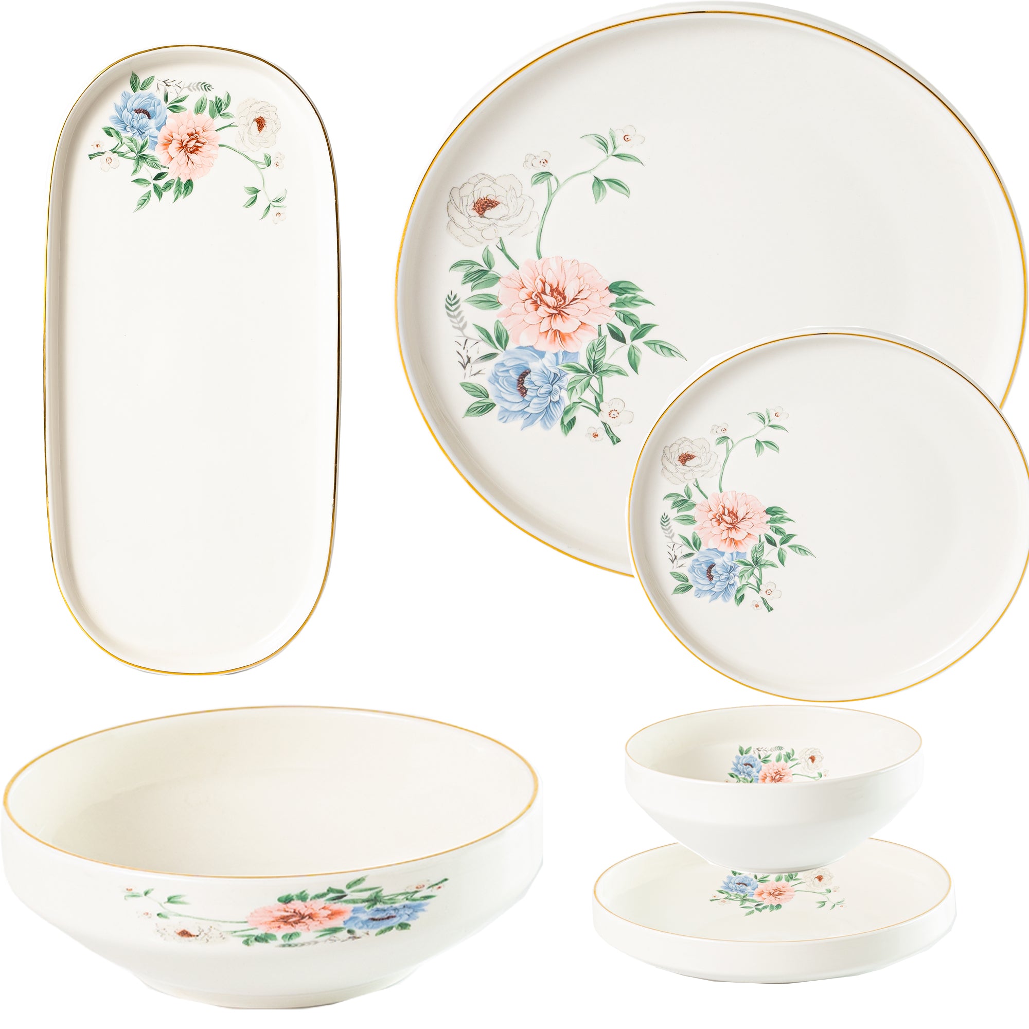Bloom 26-Pieces Bone China Dinner Set – 24K Gold Rim & Floral Charm (SD-264) - GLARA HOME
