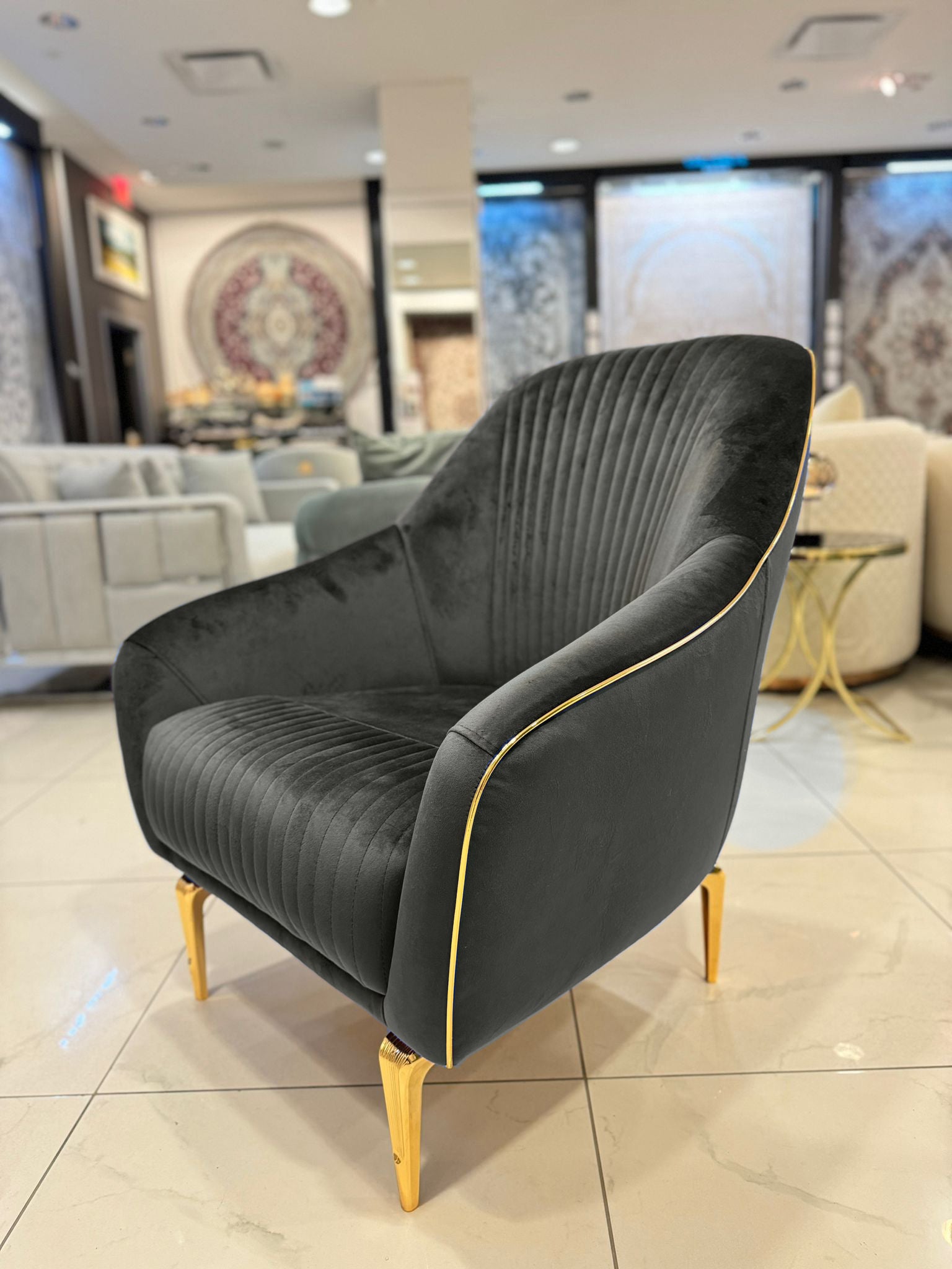 Boss Accent Chair ( Max18 Grey/ Gold ) - GLARA HOME