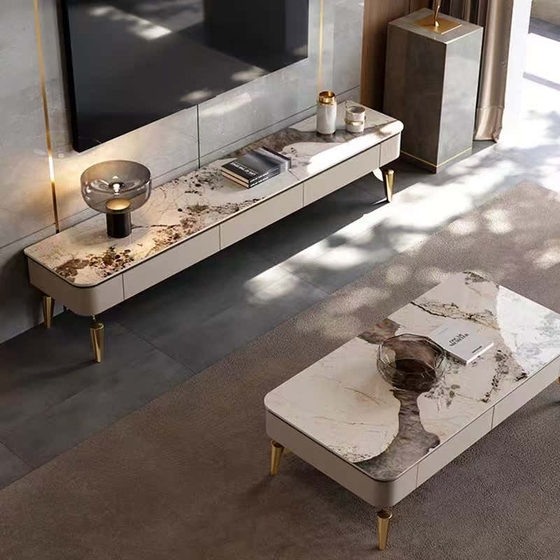 Chanel Gold Luxe Living Room Set – Marble Coffee Table & TV Stand (9105) - GLARA HOME