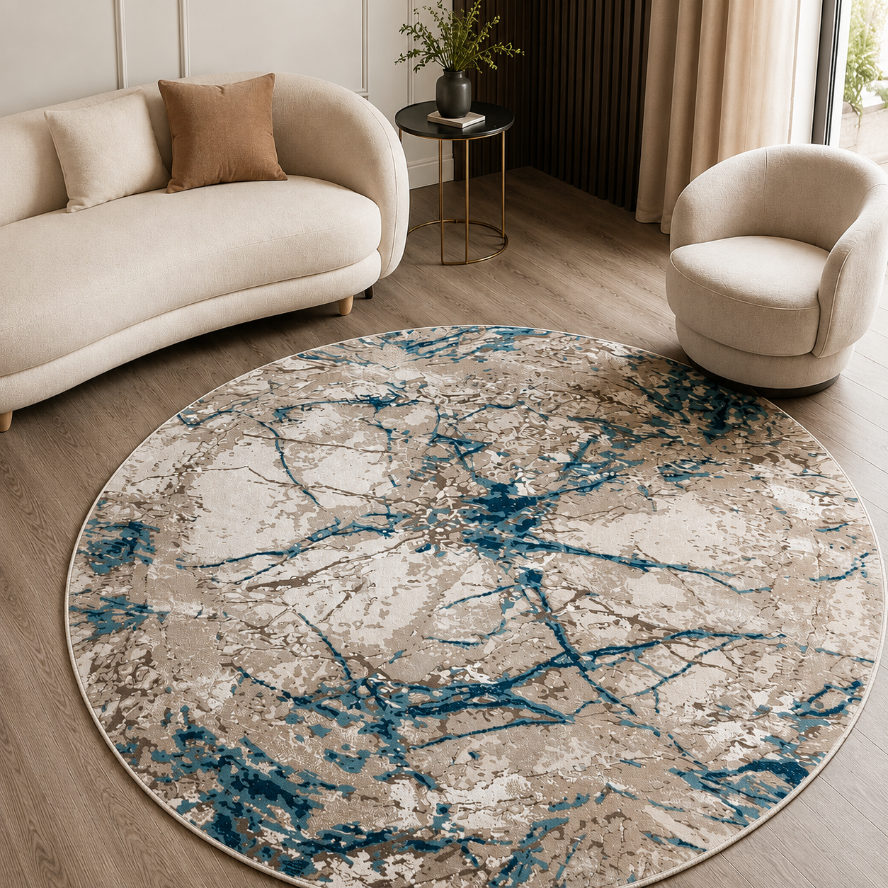 Borrego Round Turkish Area Rug 200x200 cm | Modern Abstract Luxury Rug ( H6214)
