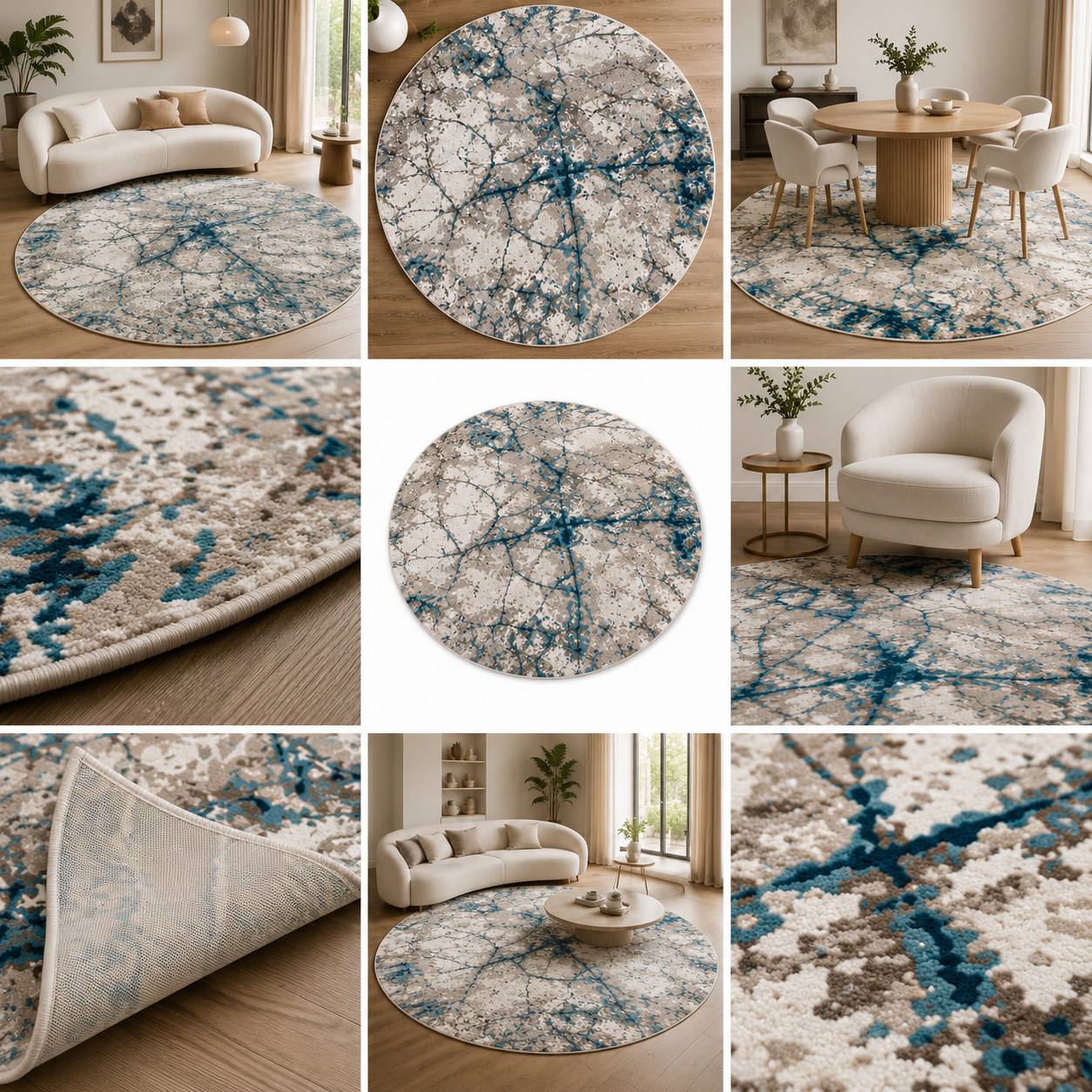 Borrego Round Turkish Area Rug 200x200 cm | Modern Abstract Luxury Rug ( H6214)