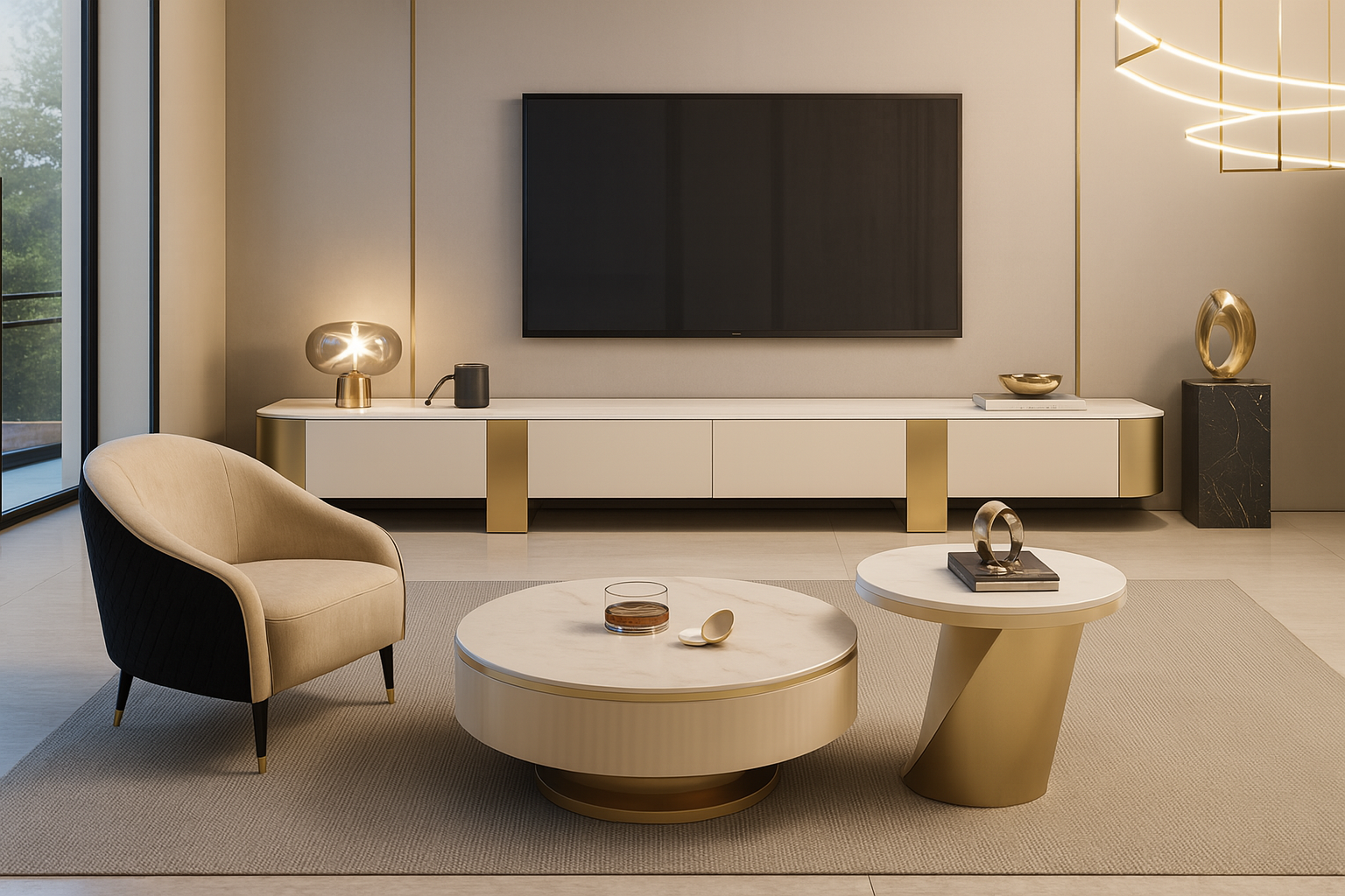 Elano Marble & Gold Coffee Table/ TV Stand Set