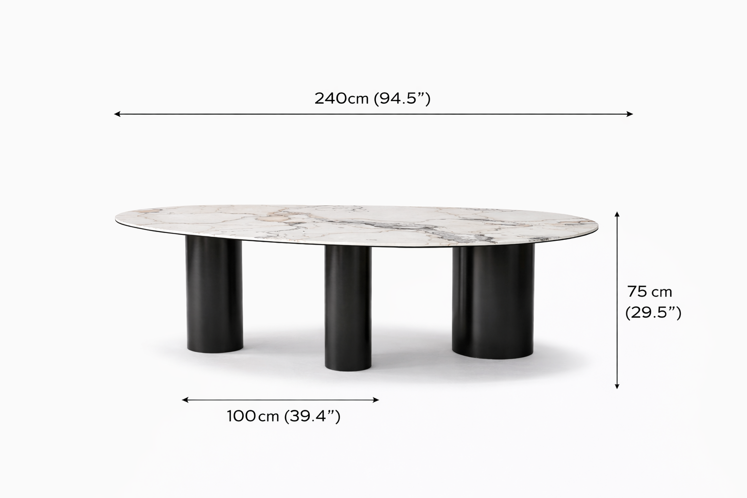 Noirva Oval Sintered Stone Dining Table (Noirva – Black base)