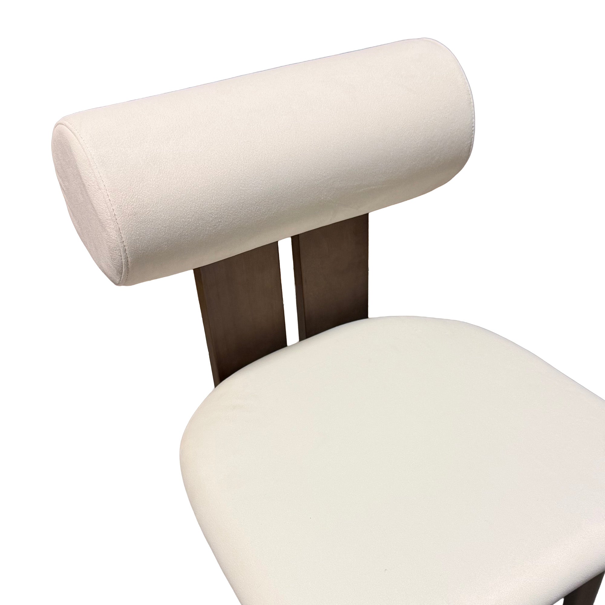 Lumi Bolster Dining Chair – Cream Velvet & Walnut Ash Wood - GLARA HOME