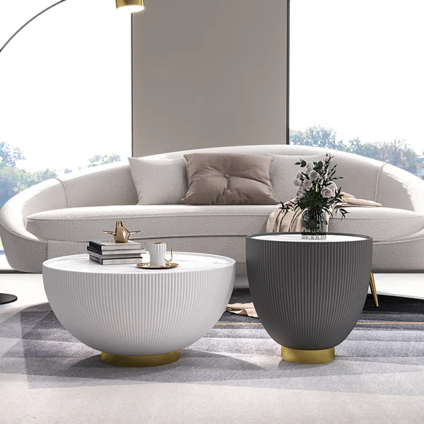 EA005 Sintered Stone White/ Black Coffee Table - GLARA HOME