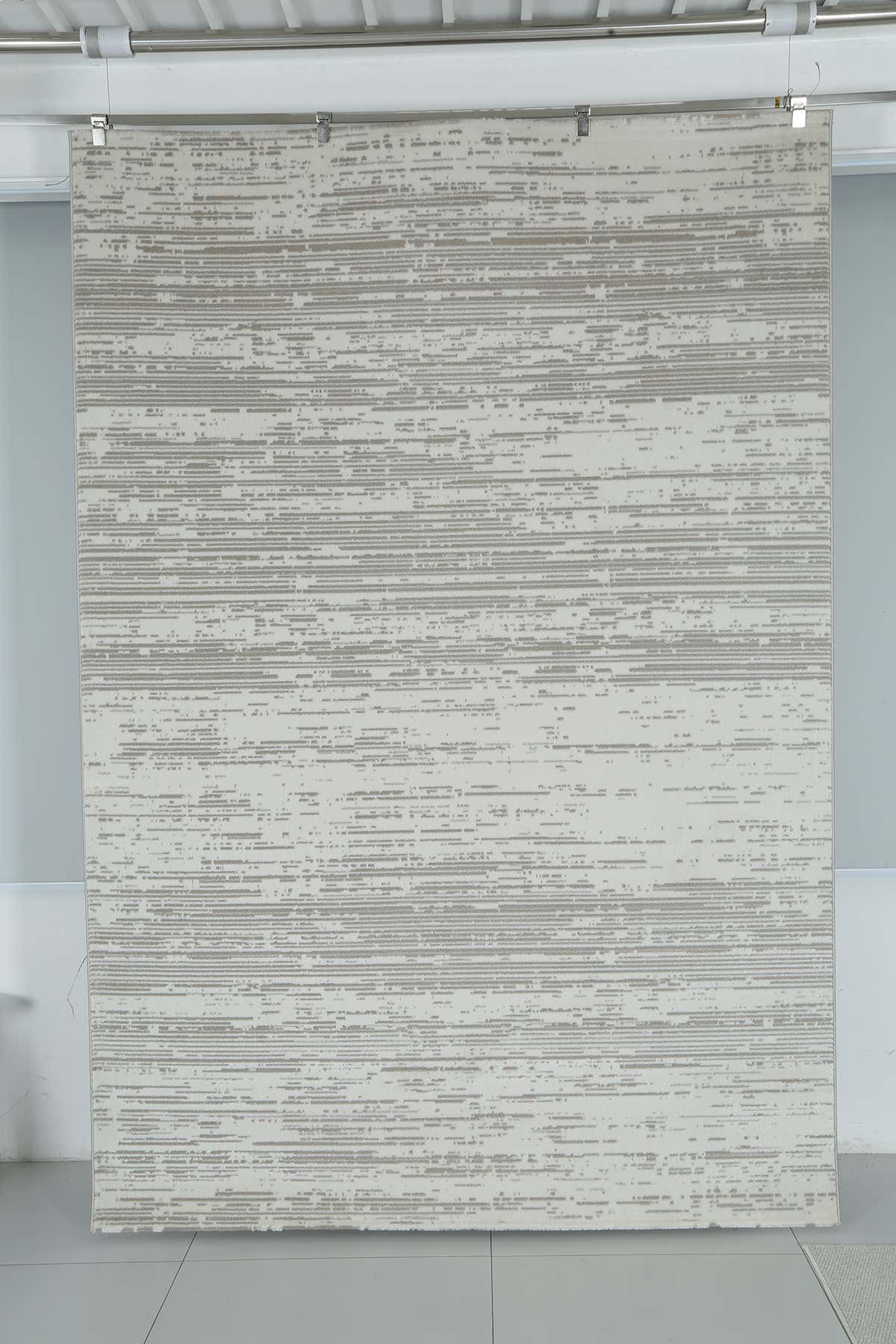 Glara “STRATA” Linear Textured Area Rug – Ivory & Soft Grey ( WX- 01 ) - GLARA HOME