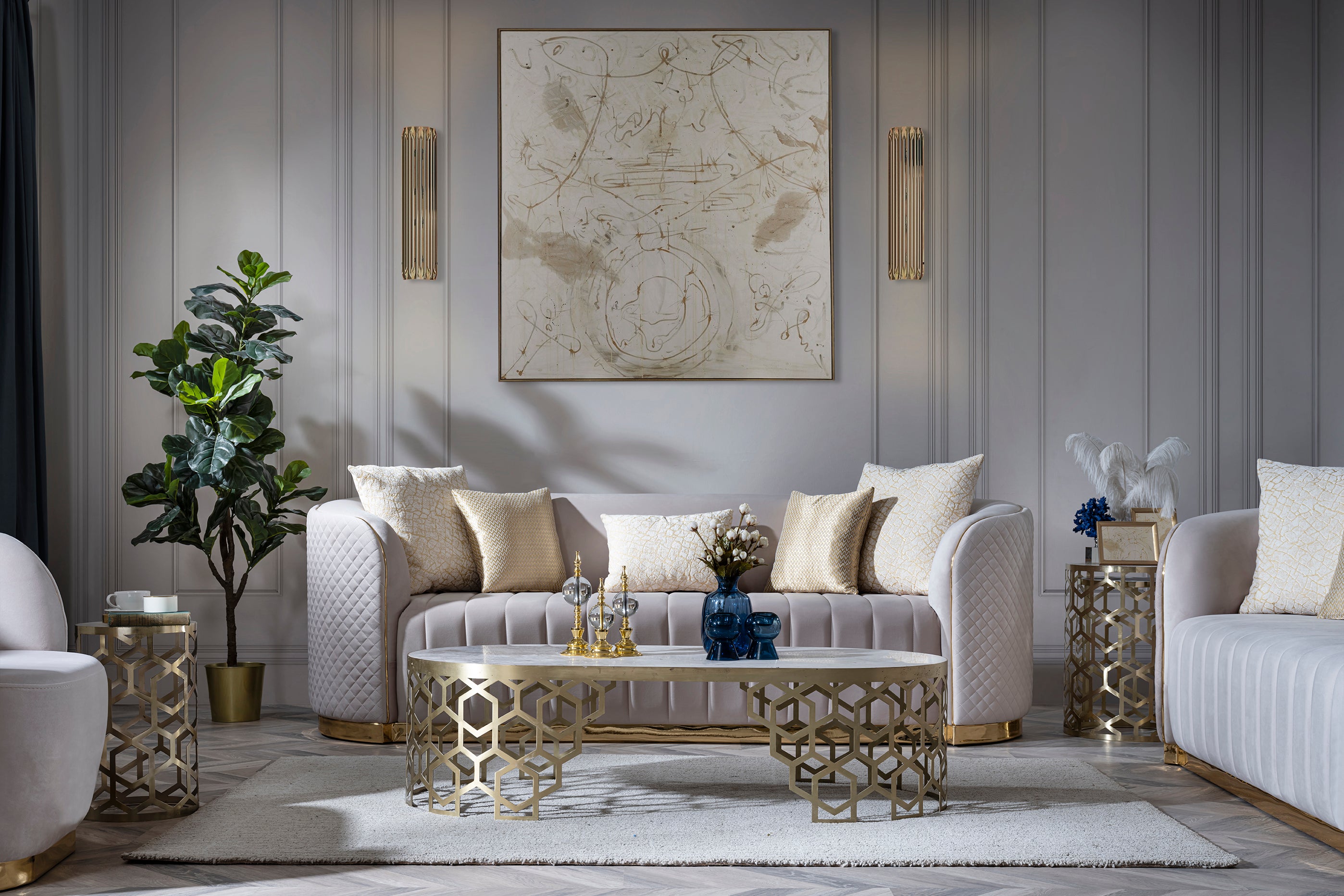Gusto Sofa ( Max01 Cream/ Gold - GLARA HOME