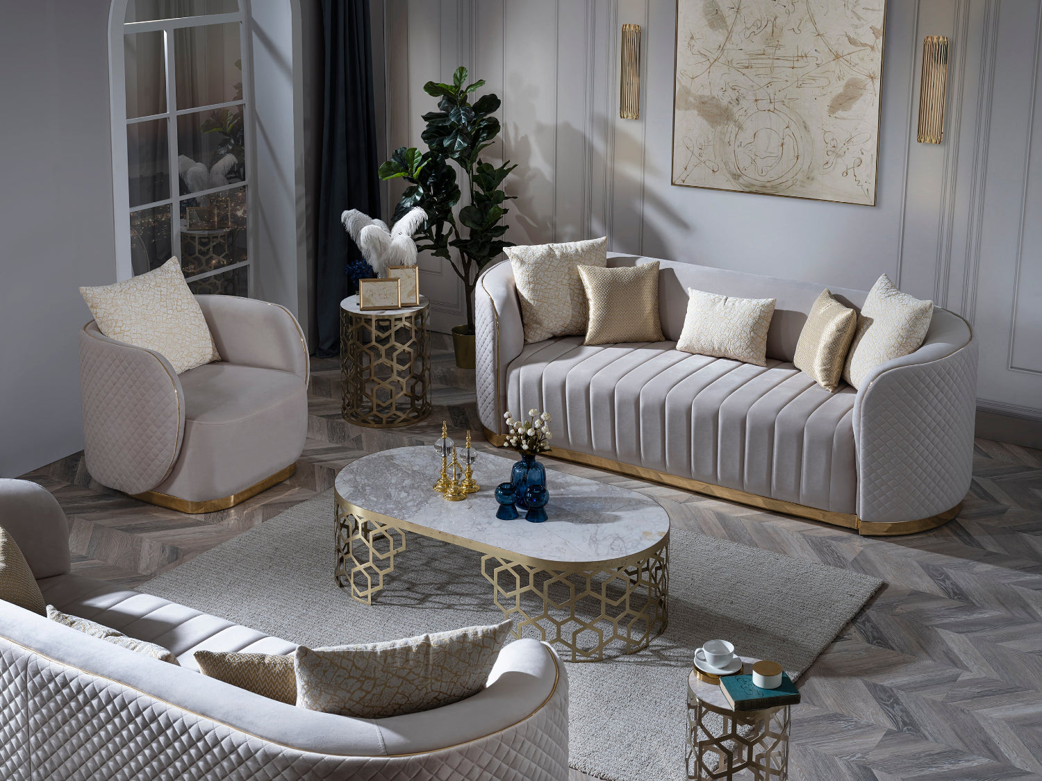 Gusto Sofa ( Max01 Cream/ Gold - GLARA HOME