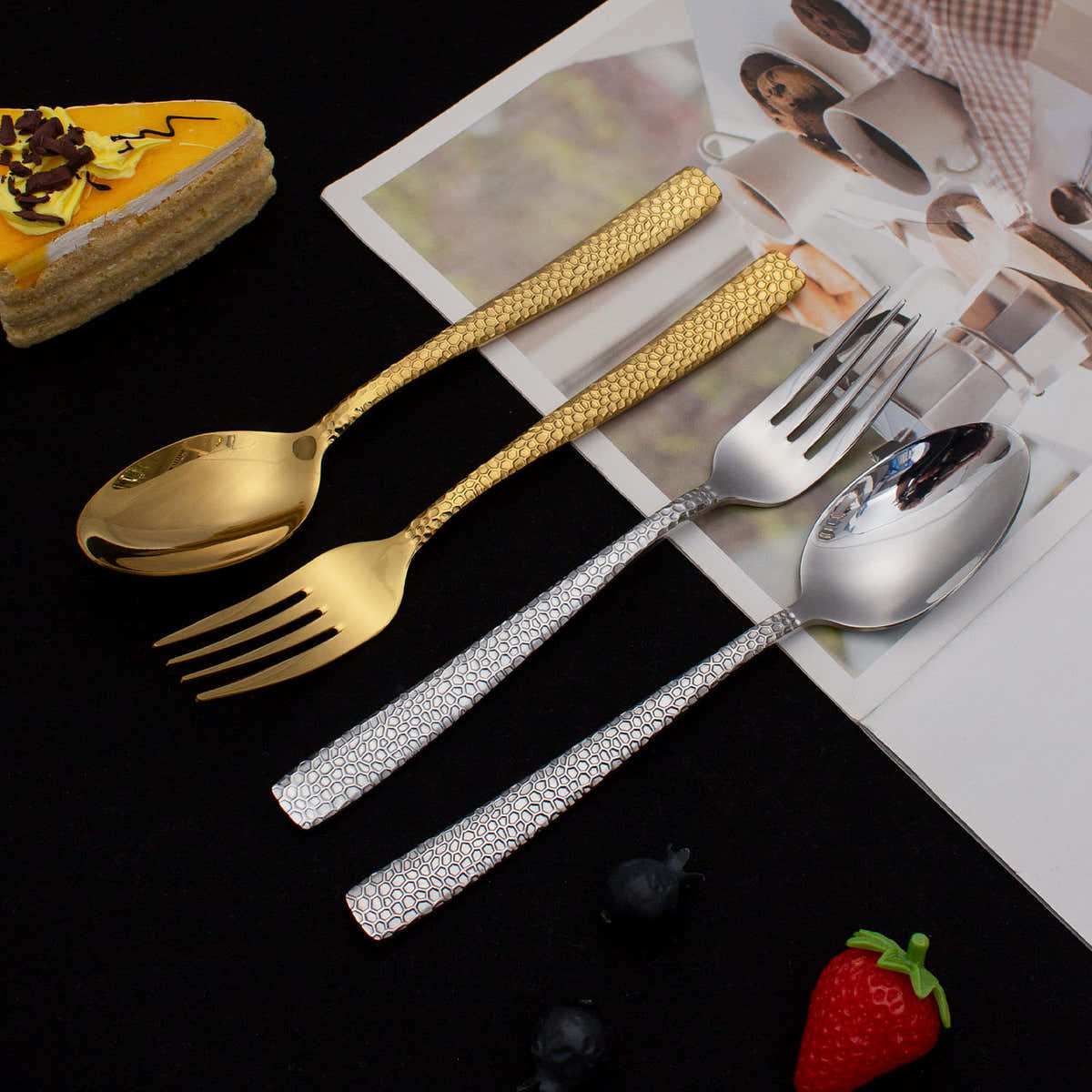 Honey Comb Silver/ Gold Spoon & Forks - GLARA HOME