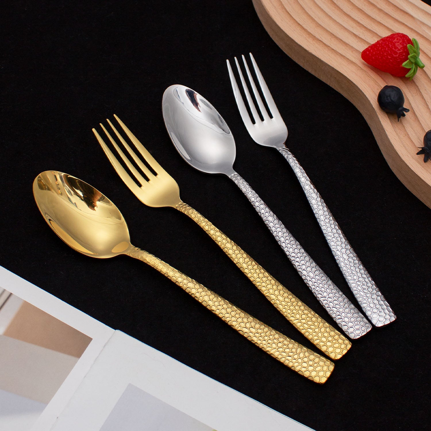 Honey Comb Silver/ Gold Spoon & Forks - GLARA HOME