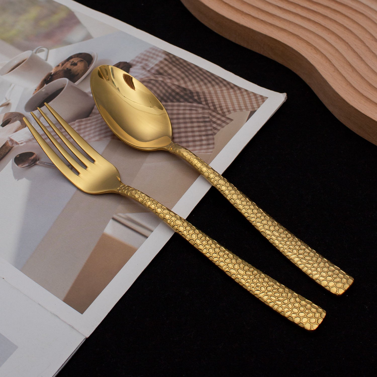 Honey Comb Silver/ Gold Spoon & Forks - GLARA HOME