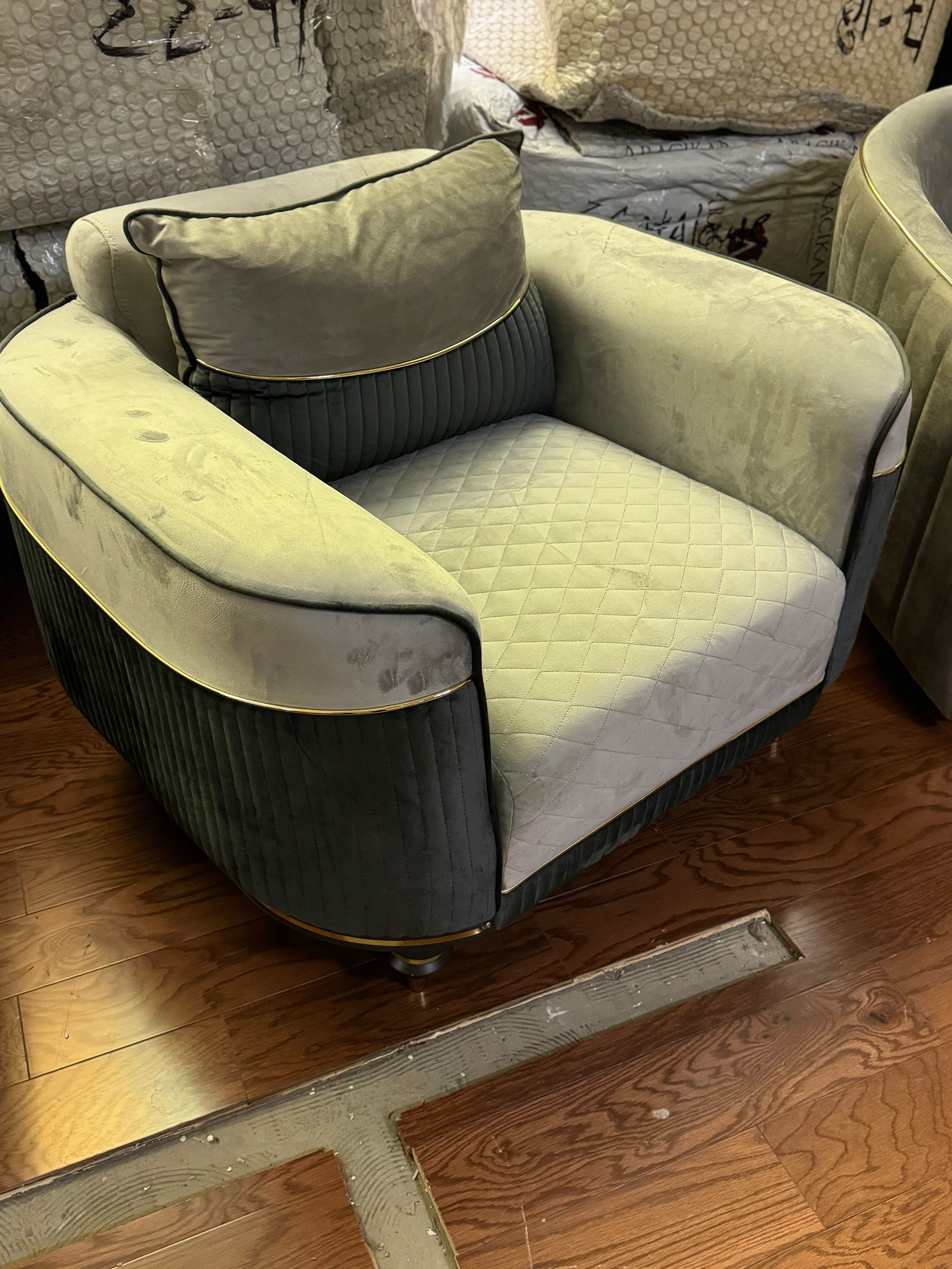 Isabella Accent Chair ( Puma05-31 Grey/ Gold - GLARA HOME