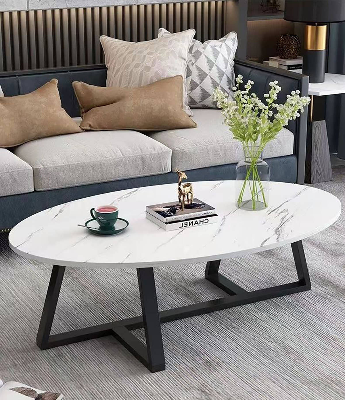Luna MDF Marble Look Coffee Table - GLARA HOME