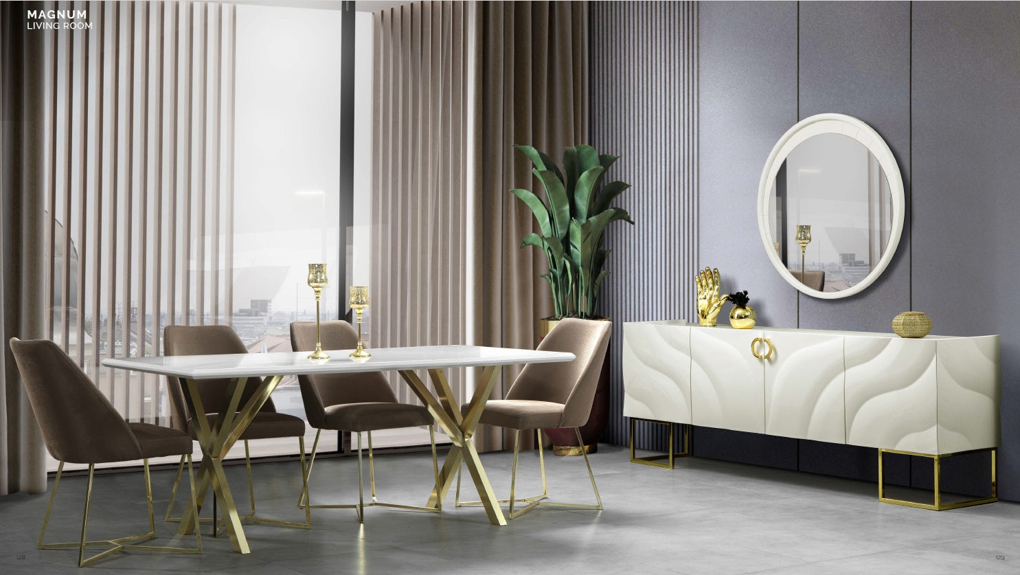 Magnum Dining Table White / Gold - GLARA HOME
