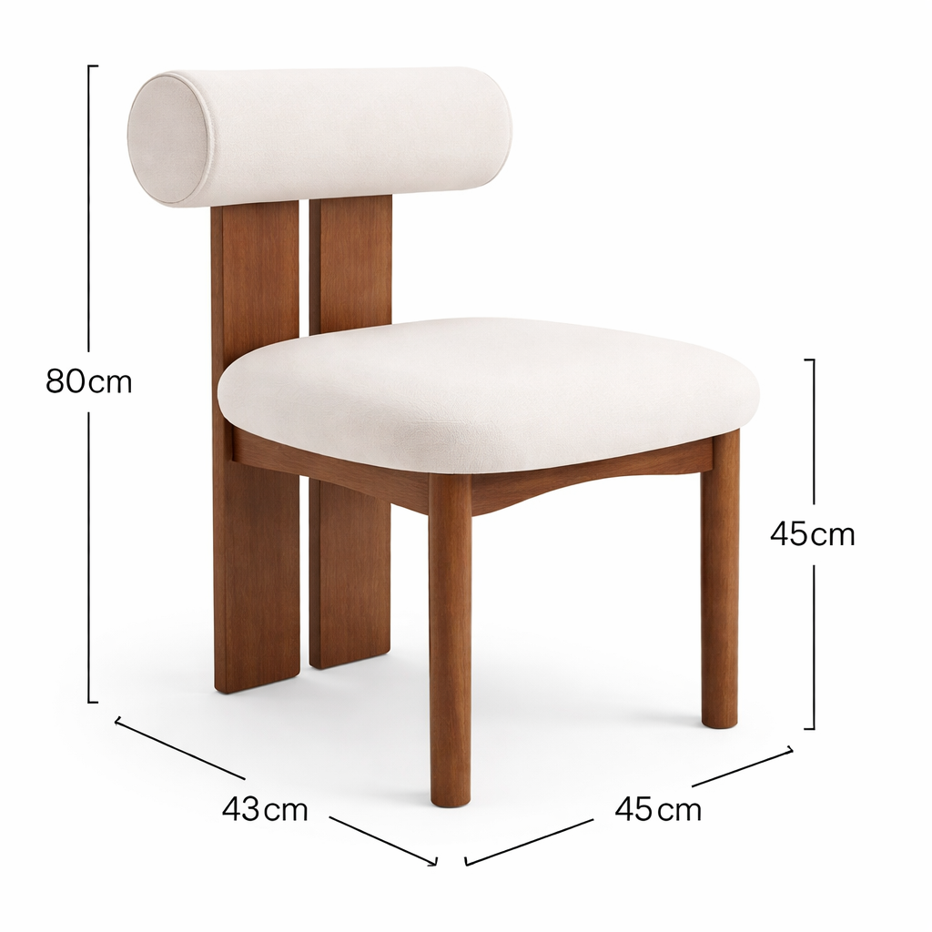 Lumi Bolster Dining Chair – Cream Velvet & Walnut Ash Wood - GLARA HOME
