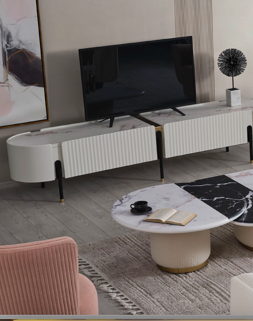 Mona S Coffee Table ( White & Black ) - GLARA HOME
