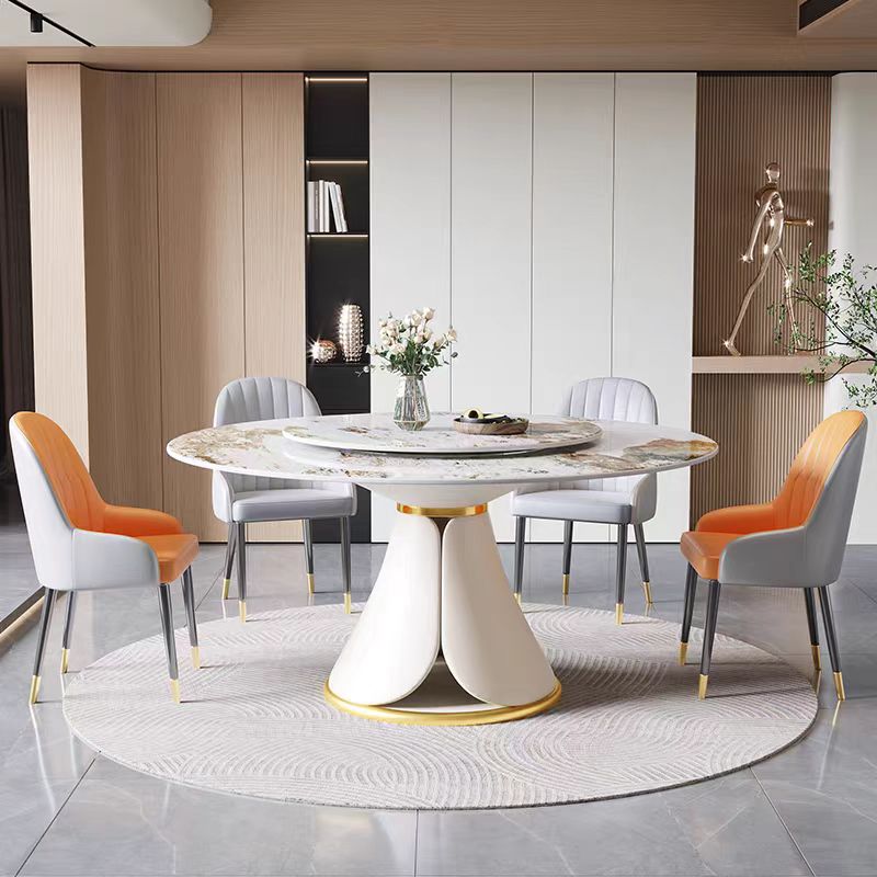 NA019 White Gold Round Dining Table - GLARA HOME