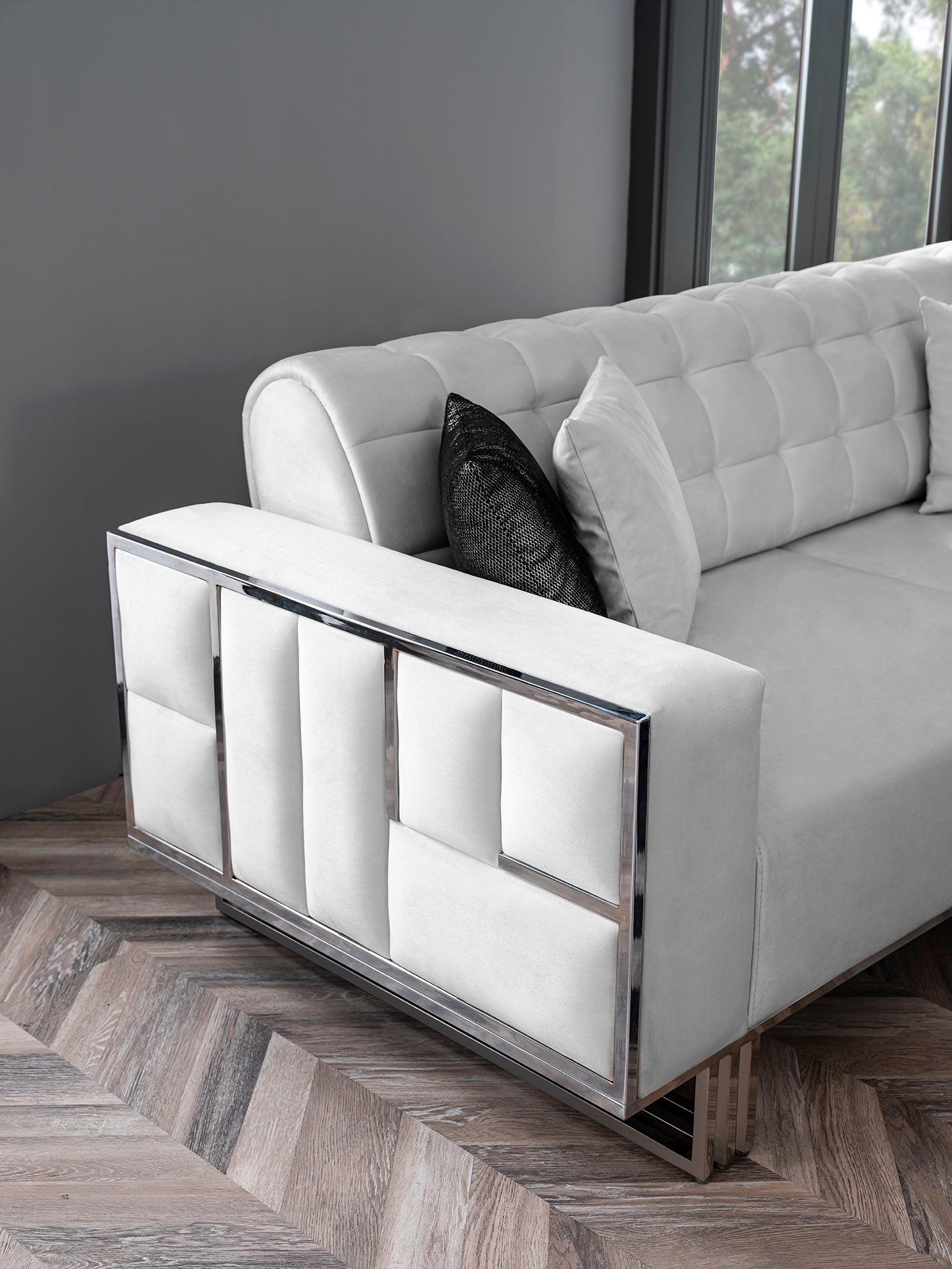Napoli Accent Chair ( Max16 White/ Silver ) - GLARA HOME