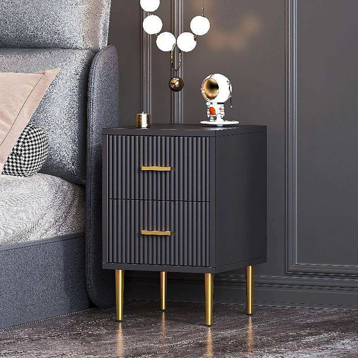 Noir Luxe Fluted Nightstand (MX-19) - GLARA HOME