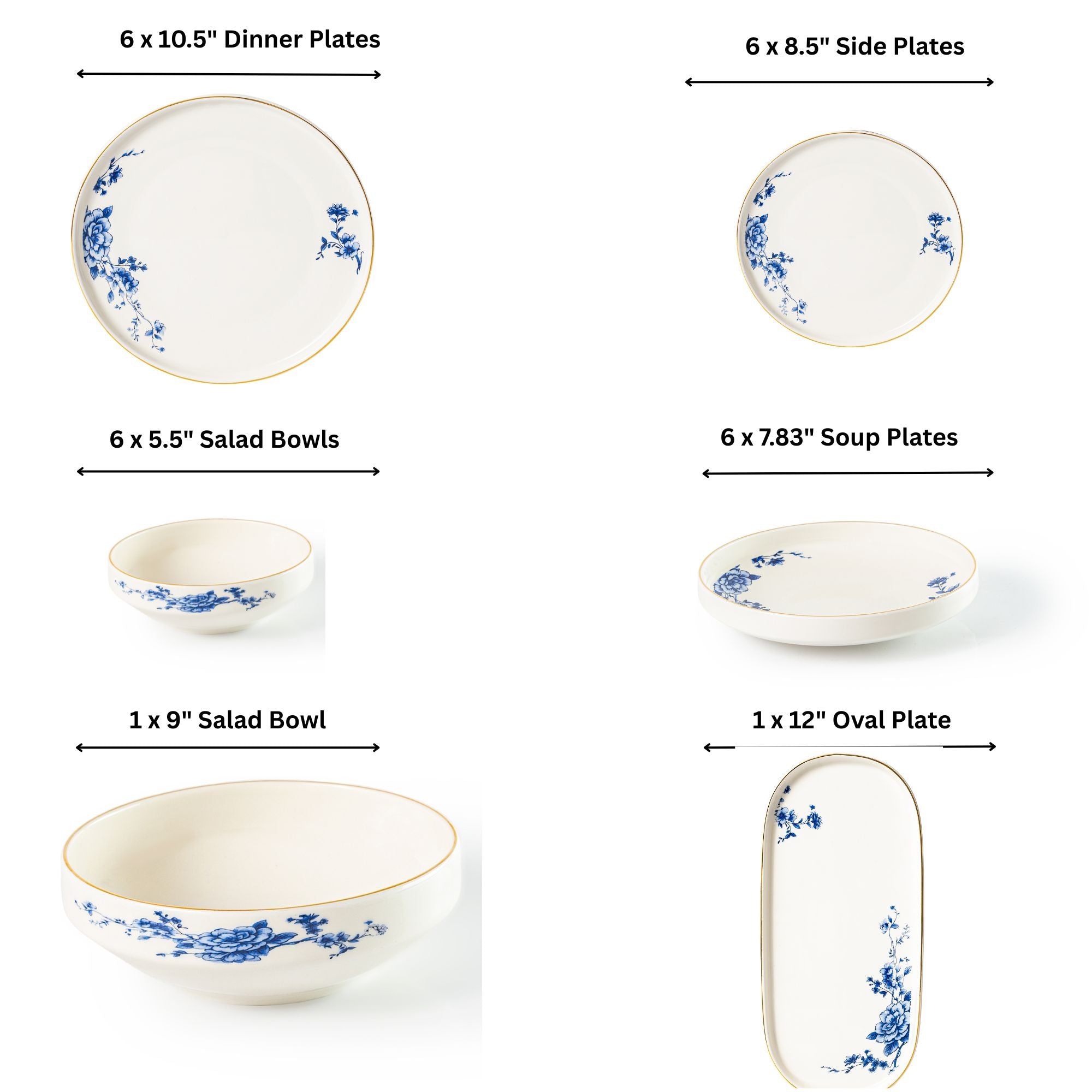 Royal Blue 26-Pieces Bone China Dinner Set – 24K Gold Rim & Floral Elegance (SD-261) - GLARA HOME