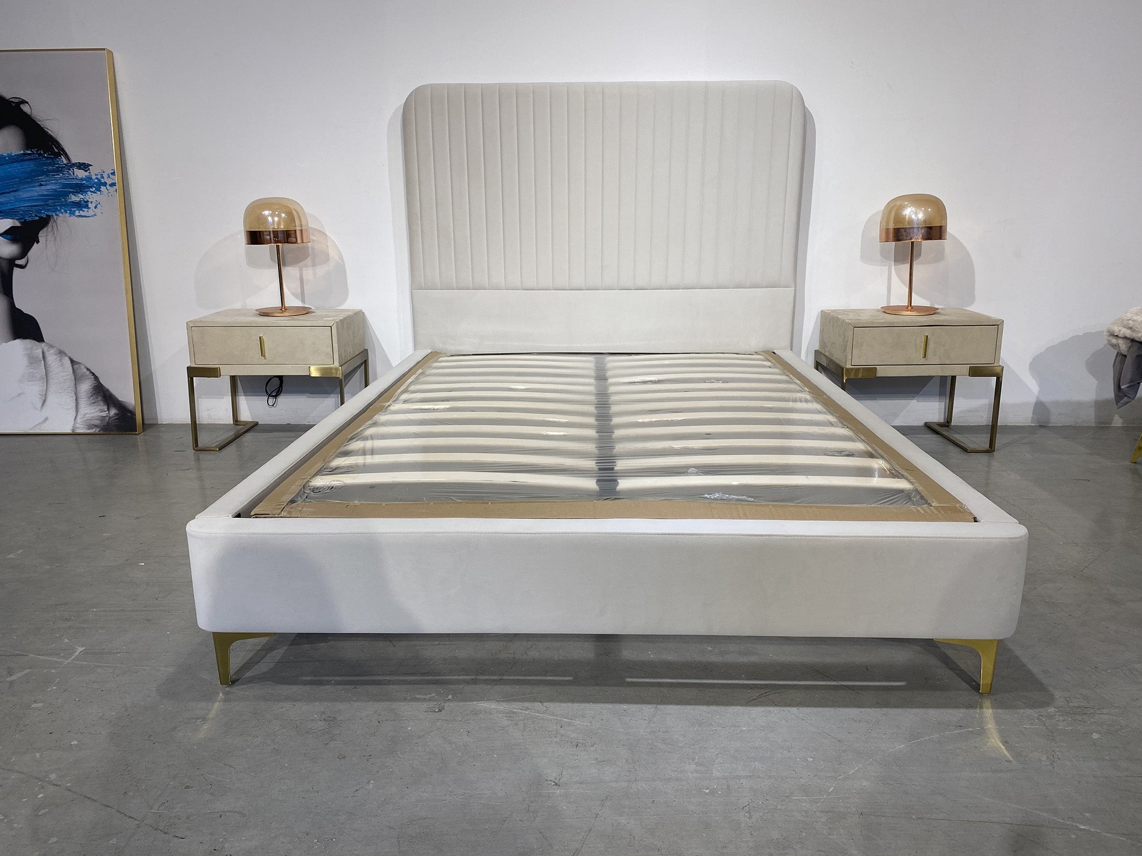 Neutral Color velvet bed frame