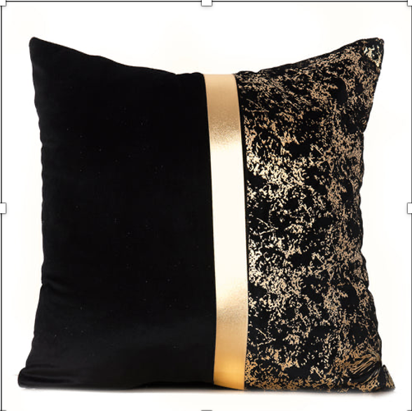 Luxury Velvet Throw Pillow Cover (Black & Gold)