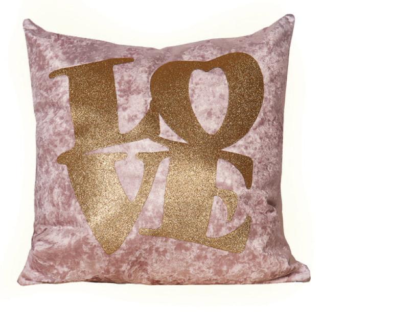 Baby Pink Velvet Throw Pillow Cover ( Love Sign)
