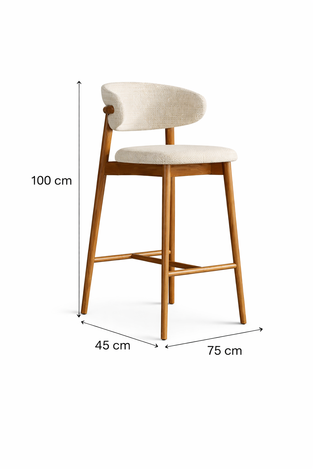 Siena Walnut & Linen Upholstered Bar Stool | Modern Kitchen Stool - GLARA HOME