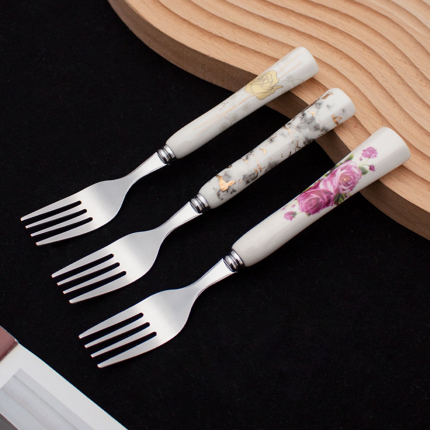 Stainless Steel Fruit Knife and Fork Set with Ceramic Handles - GLARA HOME