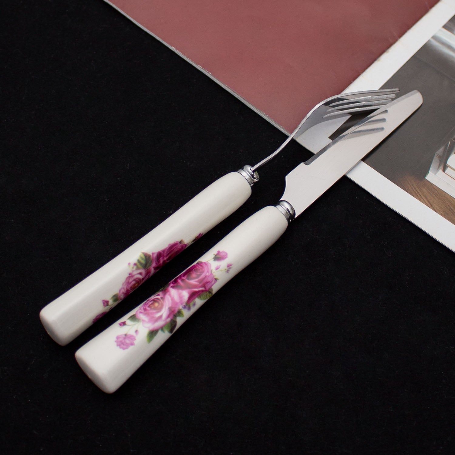 Stainless Steel Fruit Knife and Fork Set with Ceramic Handles - GLARA HOME