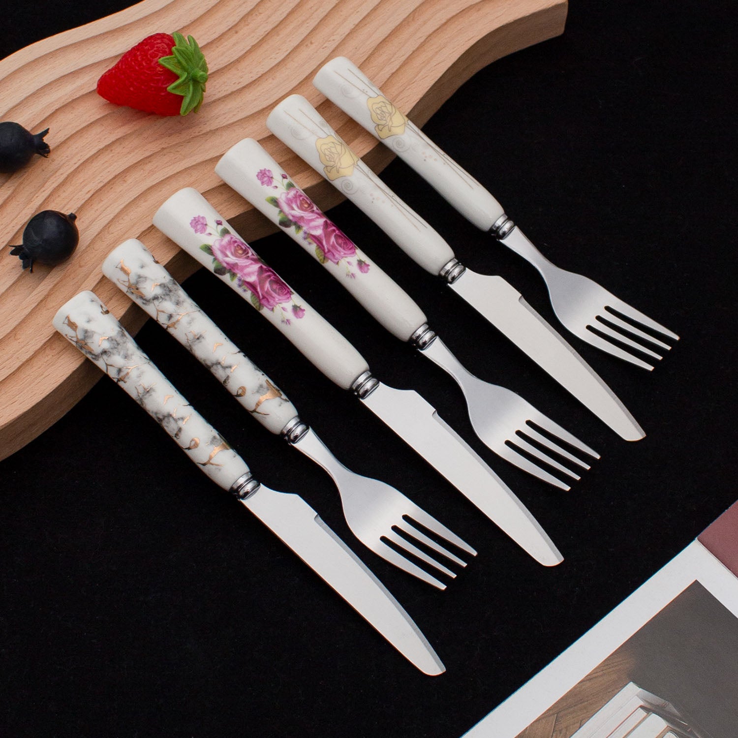 Stainless Steel Fruit Knife and Fork Set with Ceramic Handles - GLARA HOME