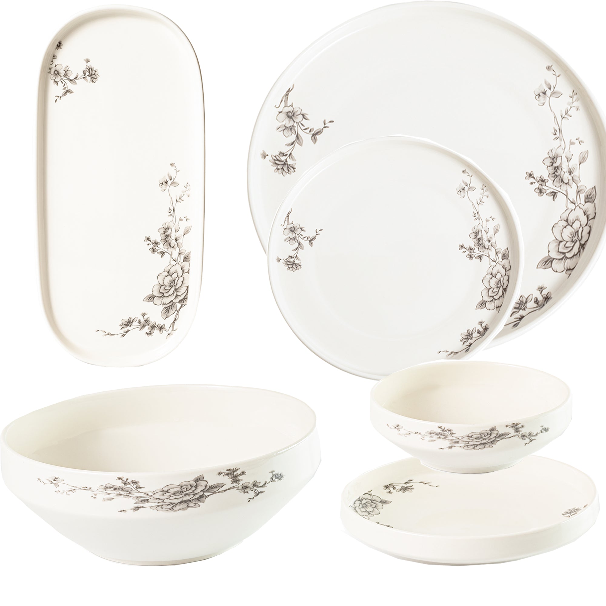 Timeless Grey Floral 26-Pieces Bone China Dinner Set – Modern Elegance (SD-262) - GLARA HOME