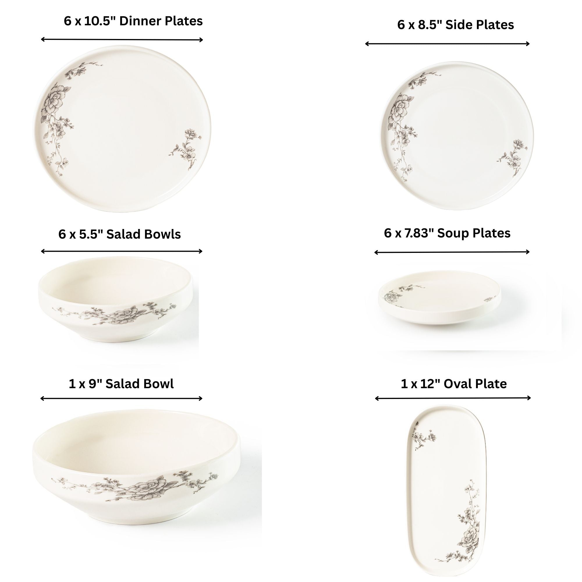 Timeless Grey Floral 26-Pieces Bone China Dinner Set – Modern Elegance (SD-262) - GLARA HOME