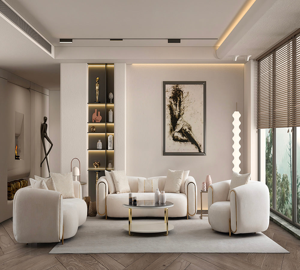 Tokyo Accent Chair ( Aura03 Cream Gold ) - GLARA HOME