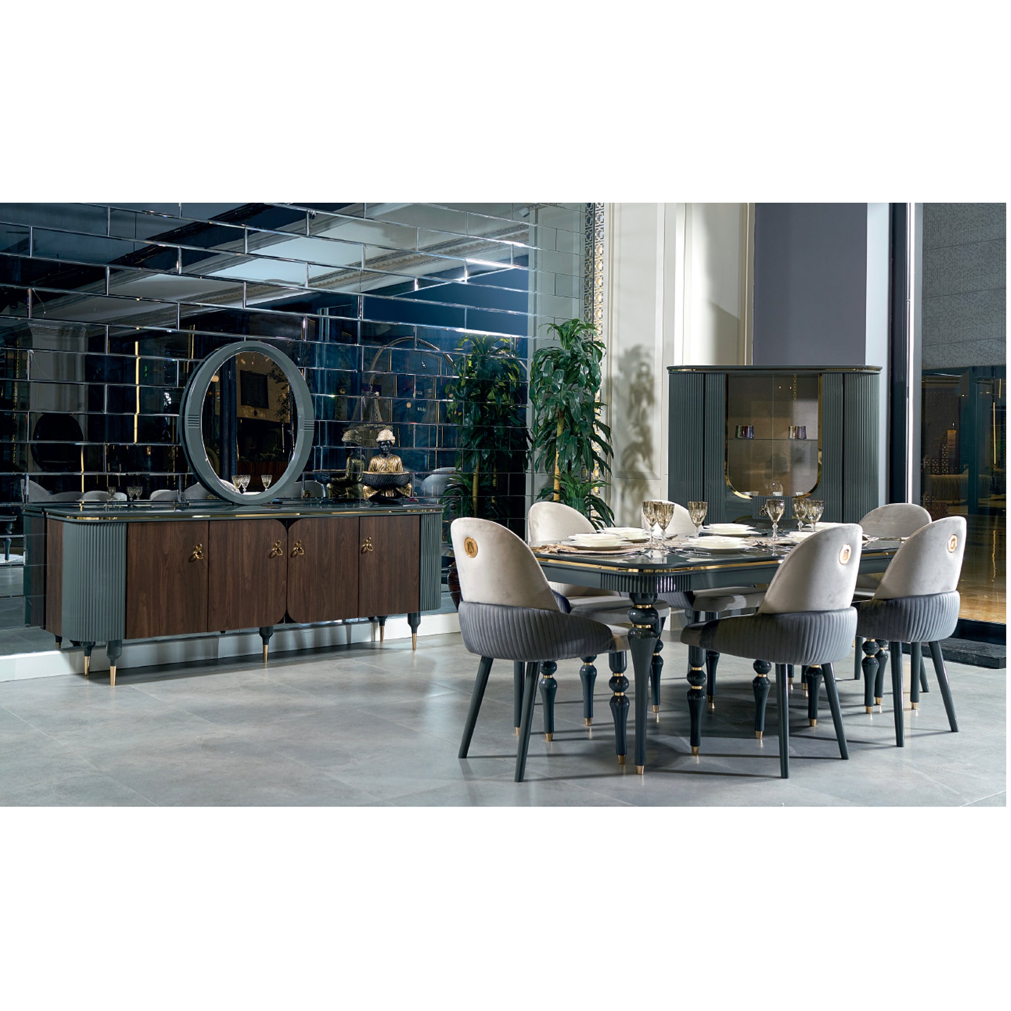 Capella Turkish Dining Room Set – Elegant Gray Wood Design ( Puma03-31 Grey Dark Grey/ Gold)