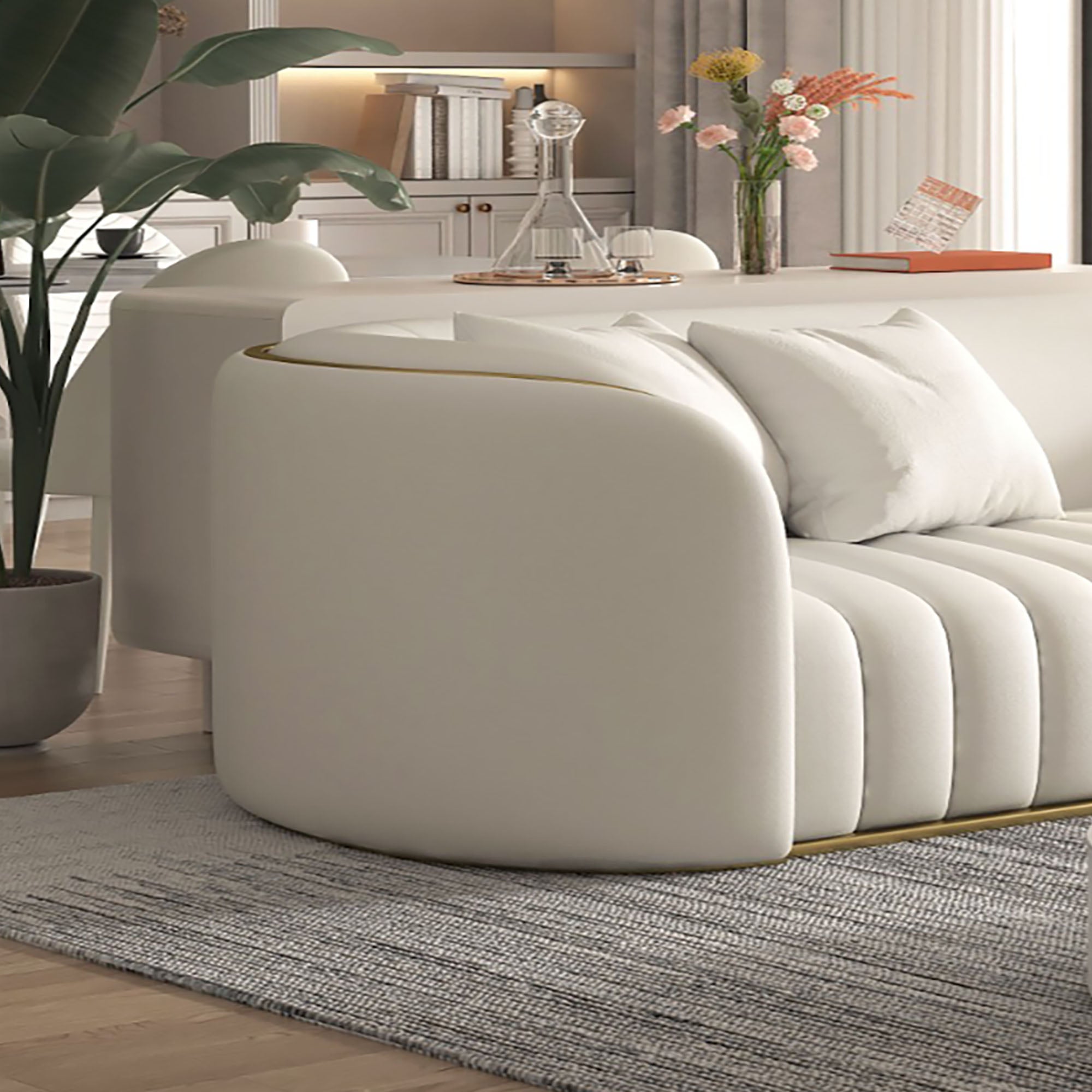 Luxe Cream Velvet Sofa with Gold Accents