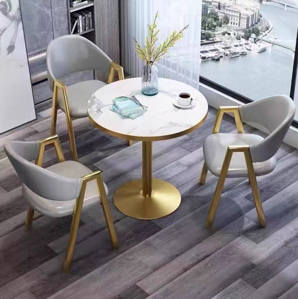 Velora Luxury Bistro Table – Sintered Stone Top with Gold Pedestal Base - GLARA HOME