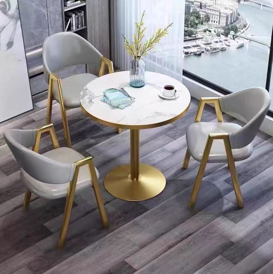 Velora Luxury Bistro Table – Sintered Stone Top with Gold Pedestal Base - GLARA HOME