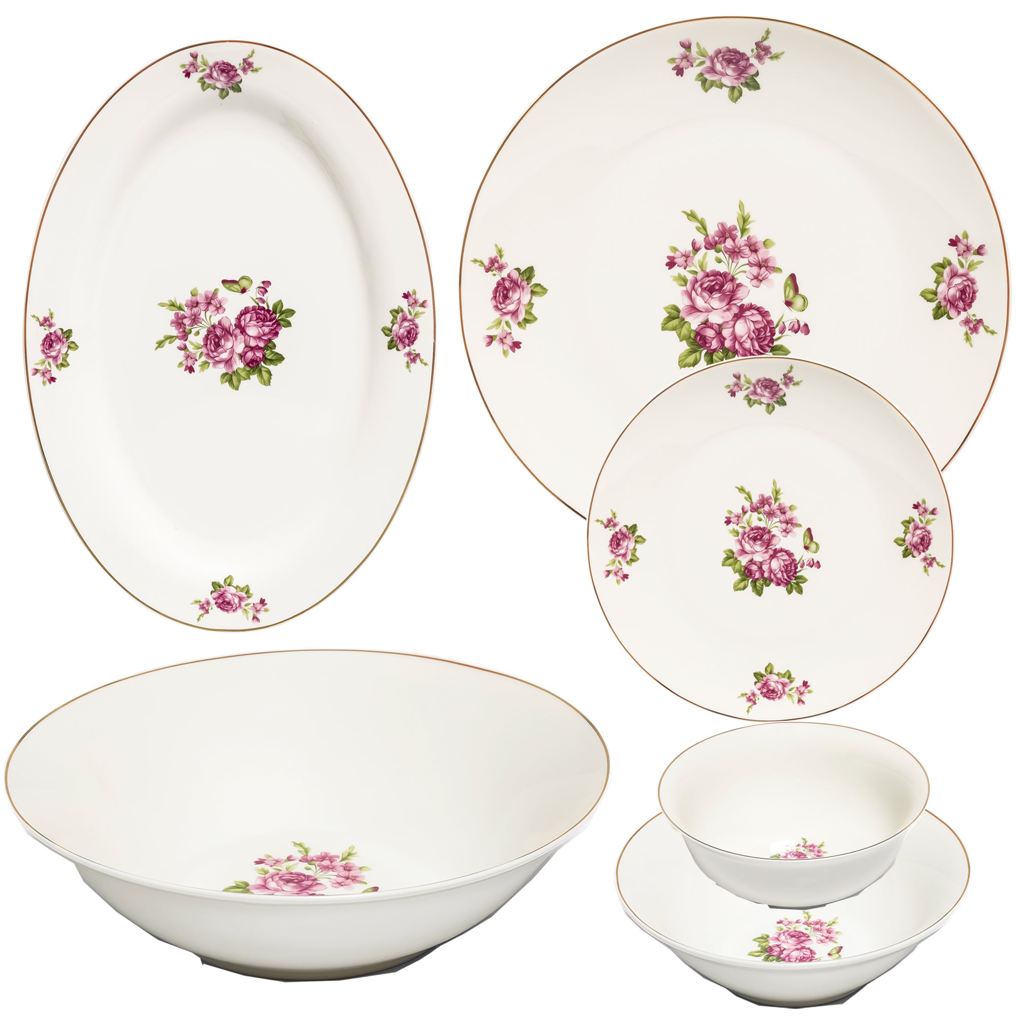Vintage Rose 26-Piece Bone China Dinner Set – Elegant Floral Design with Gold Rim (SD-265) - GLARA HOME